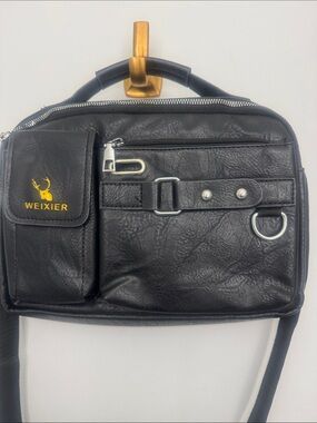 WEIXIER Black Men's Messenger Bag with Front Pouch and Strap
